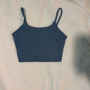 Blue Cropped Athletic Tank Top with Built In Sports Bra